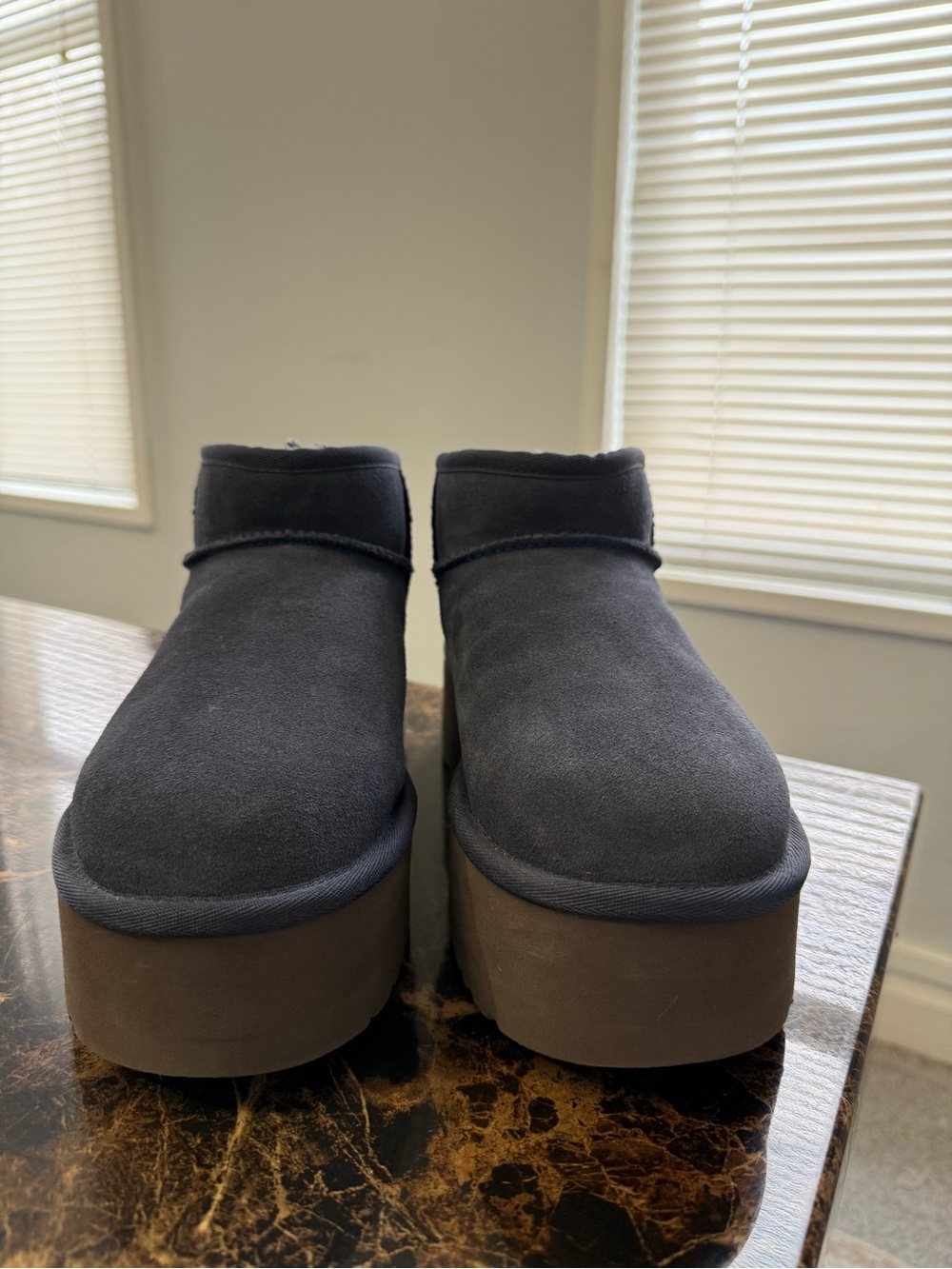 UGG Classic Eve Ultra Mini Platform Blue Suede Sheepskin Boots 1135092 Sz 8